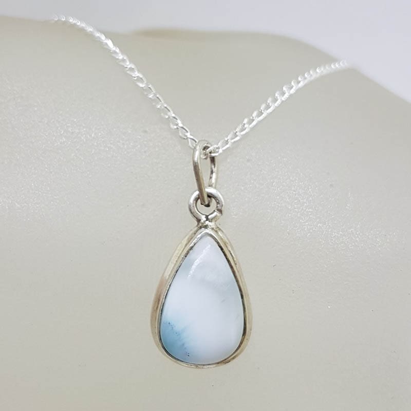 Sterling Silver Teardrop / Pear Shape  Dainty Larimar Pendant on Silver Chain
