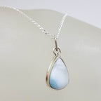 Sterling Silver Teardrop / Pear Shape  Dainty Larimar Pendant on Silver Chain