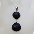 Sterling Silver Two Drop Onyx Pendant on Silver Chain