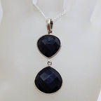 Sterling Silver Two Drop Onyx Pendant on Silver Chain
