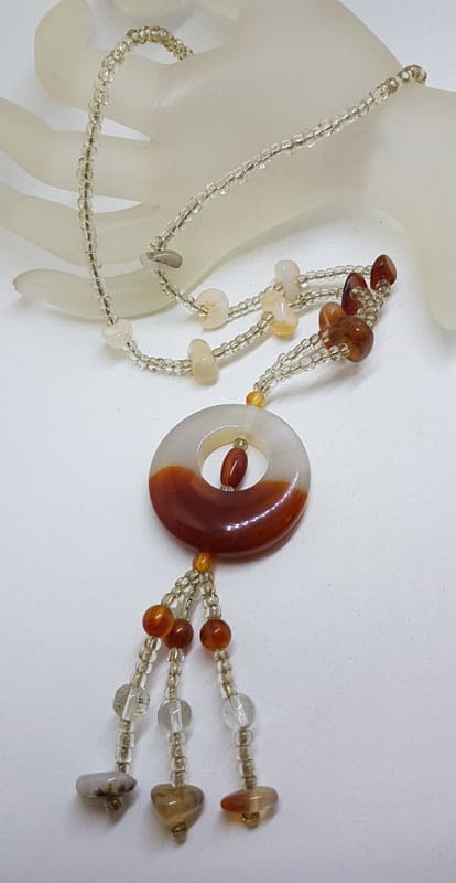 Long Round Agate Circle Bead Necklace / Chain