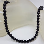 Round Black Tourmaline Bead Necklace / Chain with Sterling Silver Clasp