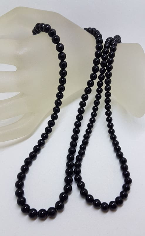 Round Black Tourmaline Bead Necklace / Chain with Sterling Silver Clasp