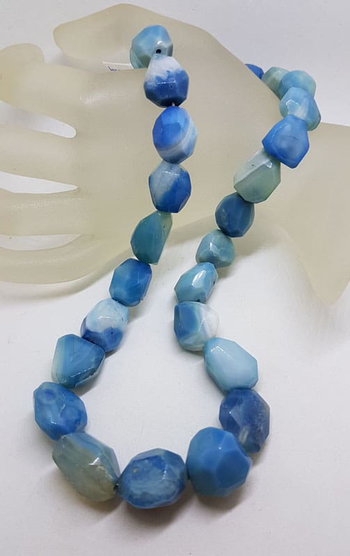 Chunky Blue Chalcedony Bead Necklace / Chain with Sterling Silver Clasp