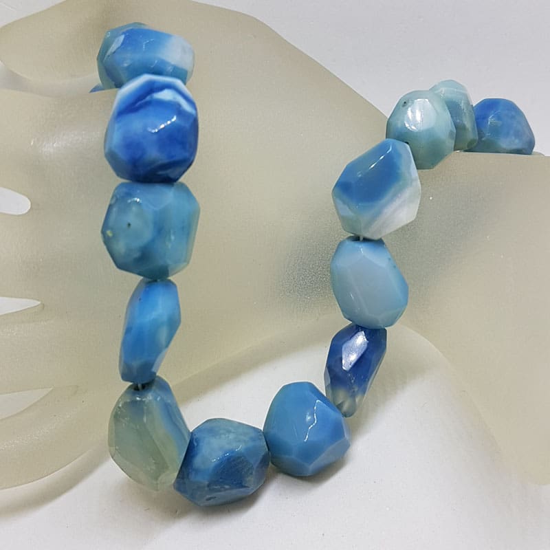 Chunky Blue Chalcedony Bead Necklace / Chain with Sterling Silver Clasp