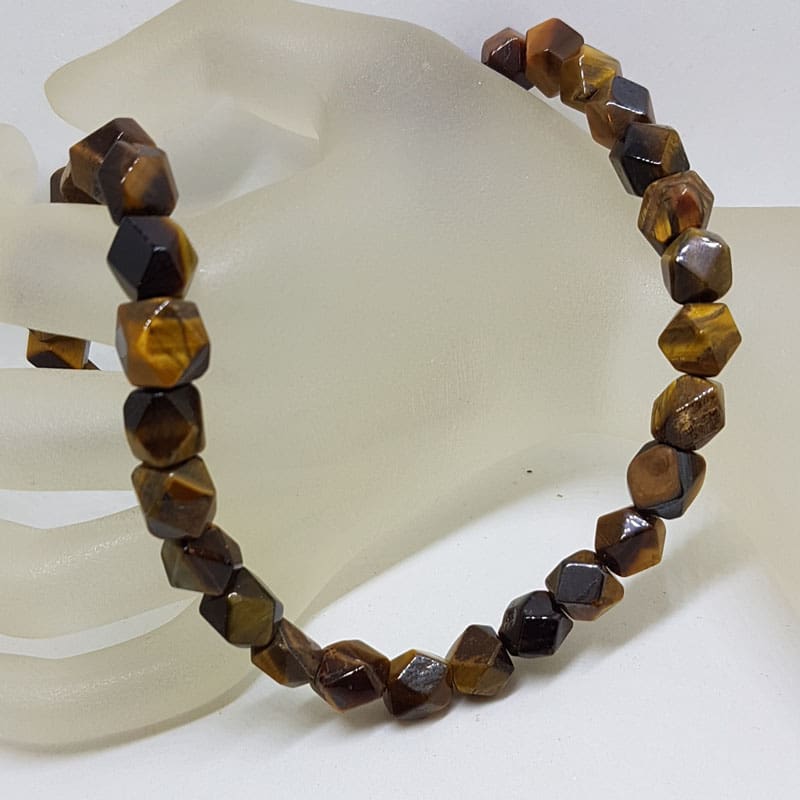 Tiger Eye Cube Bead Necklace / Chain with Sterling Silver Clasp