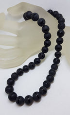 Black Onyx Thick Ball Matte and Shiny Bead Necklace / Chain with Sterling Silver Bolt Clasp