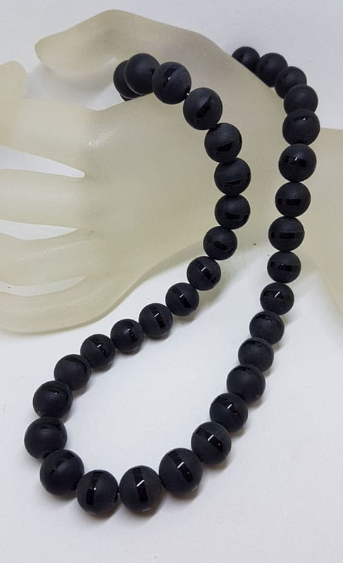 Black Onyx Thick Ball Matte and Shiny Bead Necklace / Chain with Sterling Silver Bolt Clasp