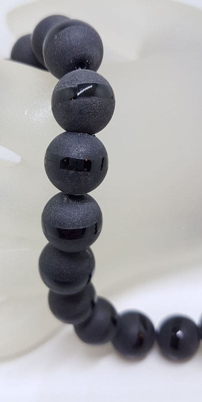 Black Onyx Thick Ball Matte and Shiny Bead Necklace / Chain with Sterling Silver Bolt Clasp