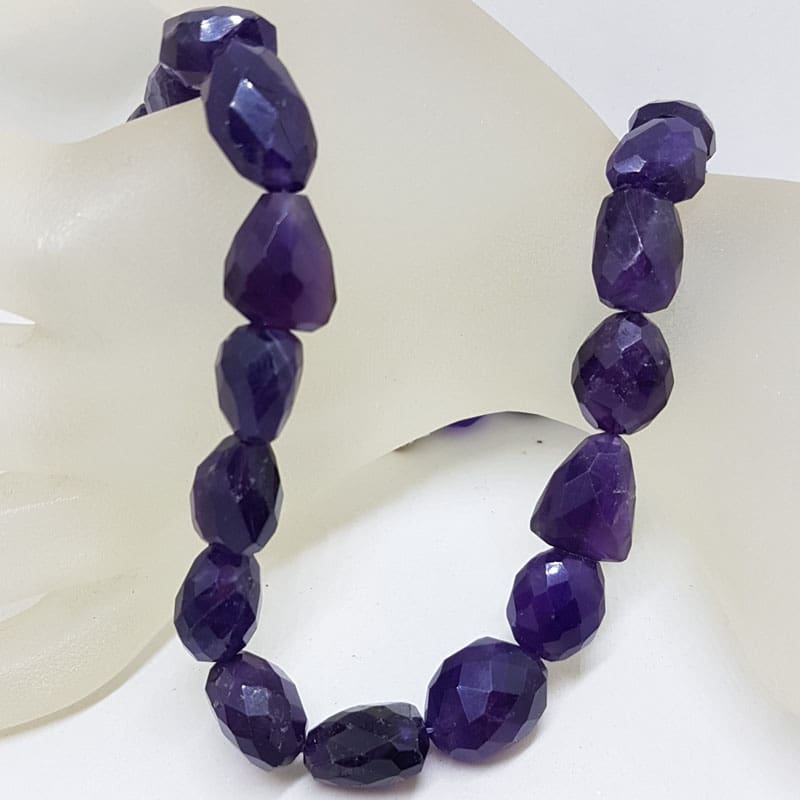 Chunky Unusual Shapes Amethyst Bead Necklace / Chain with Sterling Silver Clasp