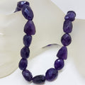 Chunky Unusual Shapes Amethyst Bead Necklace / Chain with Sterling Silver Clasp