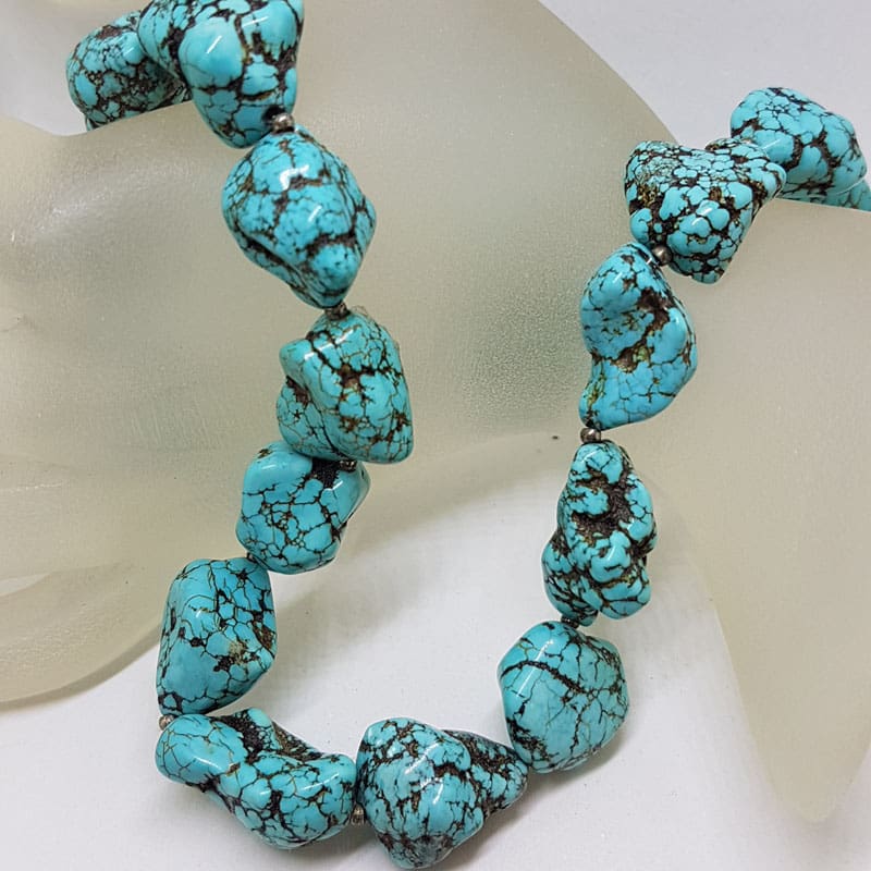 Chunky Blue Howlite Bead Necklace / Chain with Sterling Silver Clasp