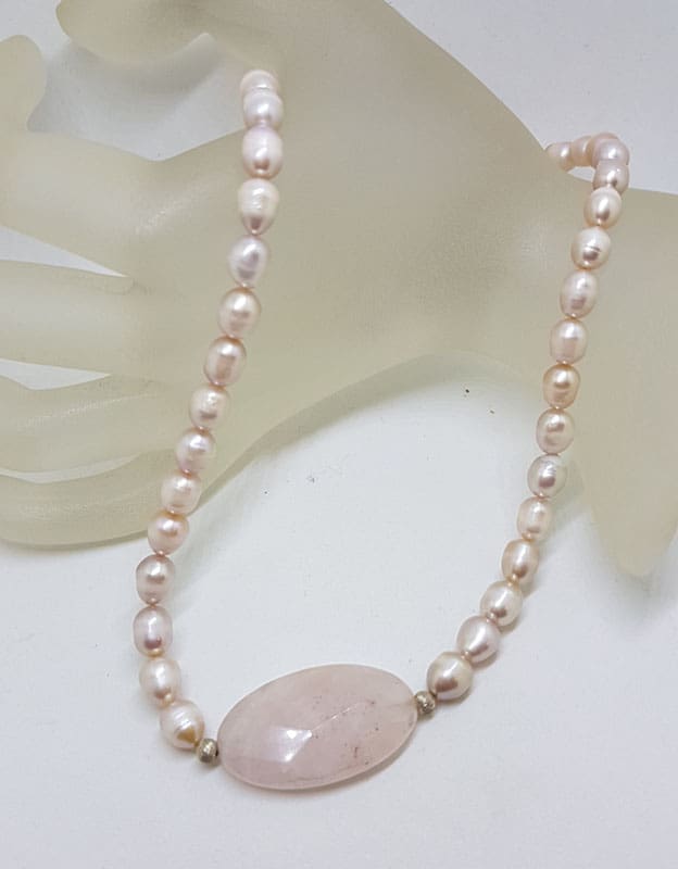 Rose Quartz and Pearl Bead Necklace / Chain with Sterling Silver Clasp
