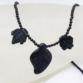 Black Carved Leaf Bead Necklace / Chain with Sterling Silver Clasp