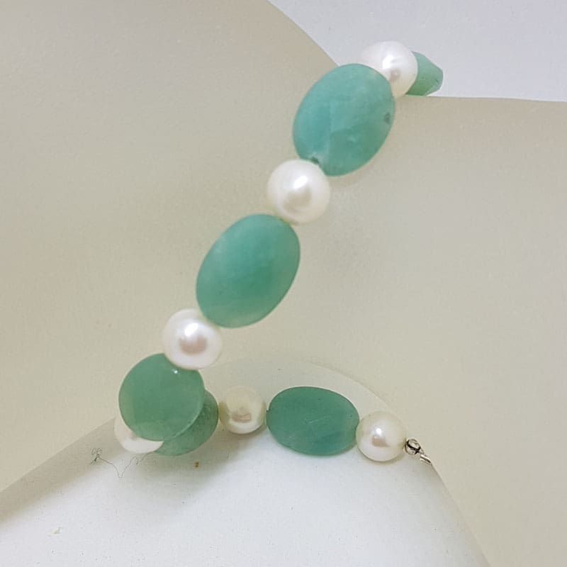 Sterling Silver Blue Chalcedony and Pearl  Bracelet