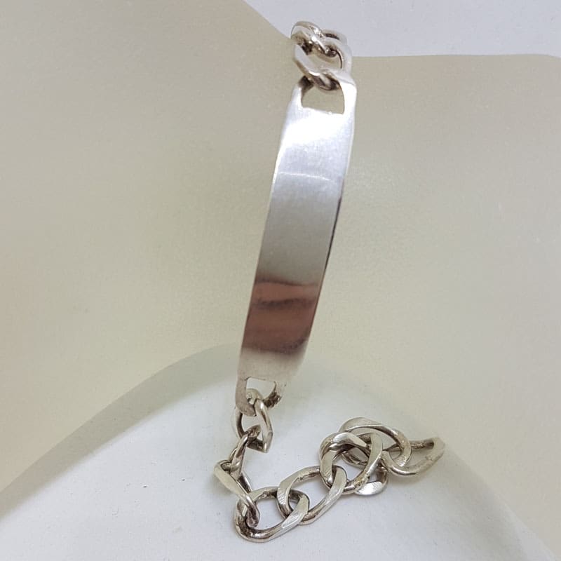 Sterling Silver Flat Curb Link Identity Bracelet - Wide