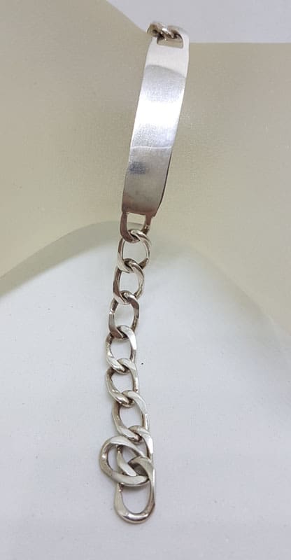 Sterling Silver Flat Curb Link Identity Bracelet - Wide