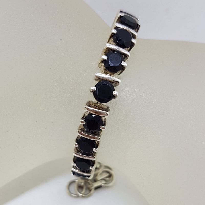 Sterling Silver Round Onyx Tennis Bracelet