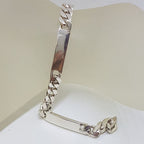Sterling Silver Flat Curb Link with Rectangular Identity Style Links Bracelet