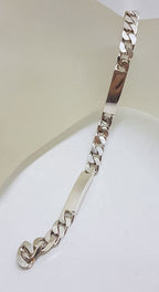 Sterling Silver Flat Curb Link with Rectangular Identity Style Links Bracelet