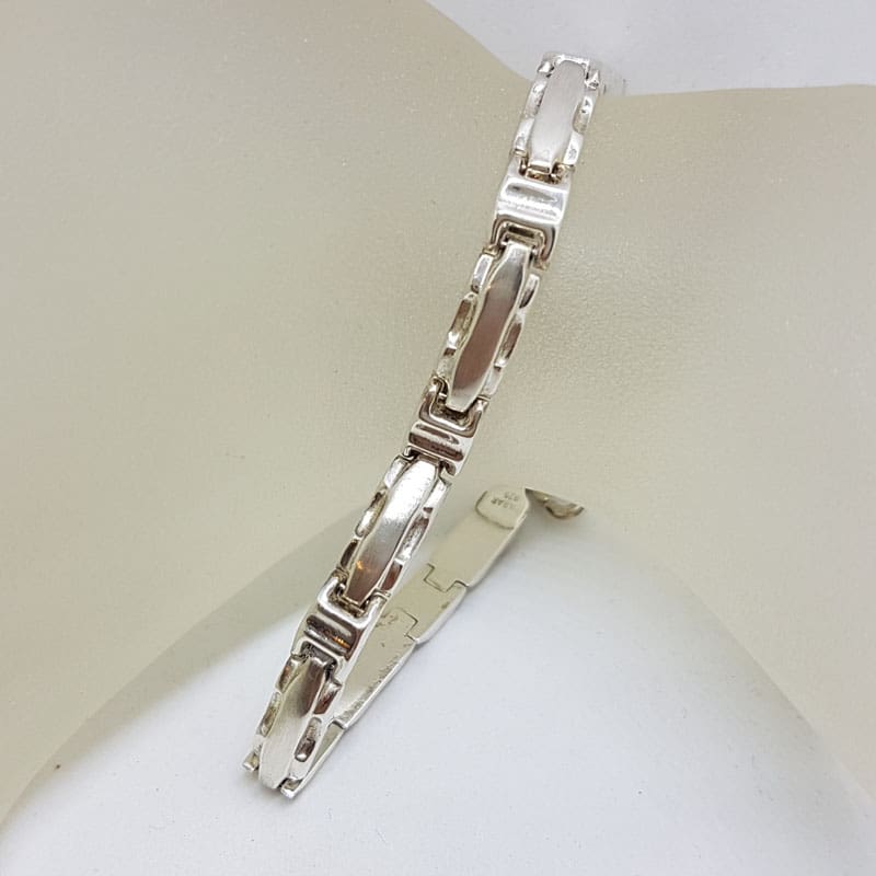Sterling Silver Patterned Straight Link Bracelet