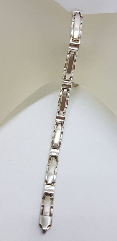 Sterling Silver Patterned Straight Link Bracelet