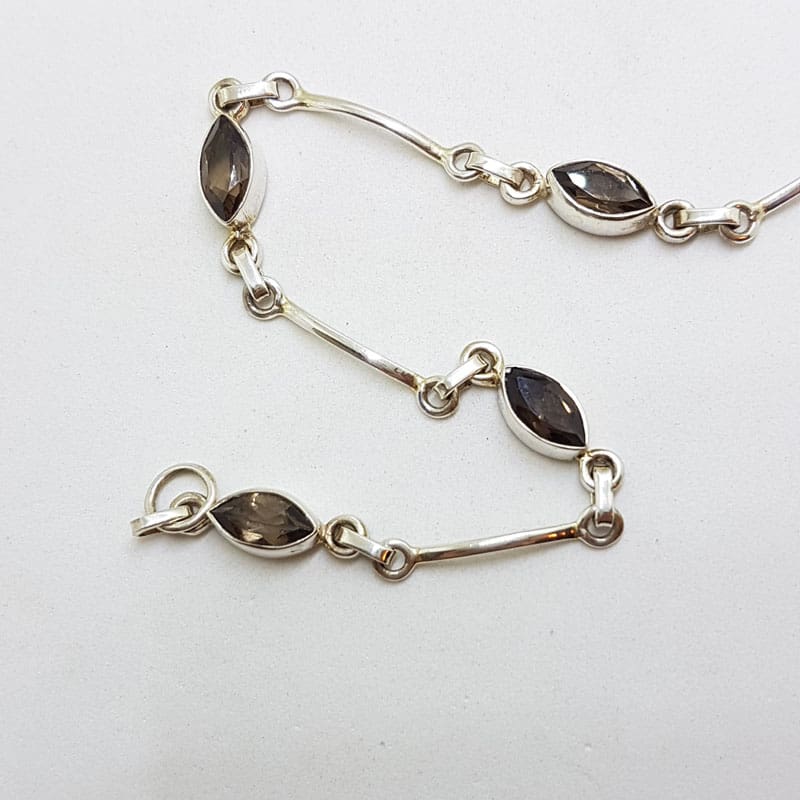 Sterling Silver Marquis Smokey Quartz Bracelet