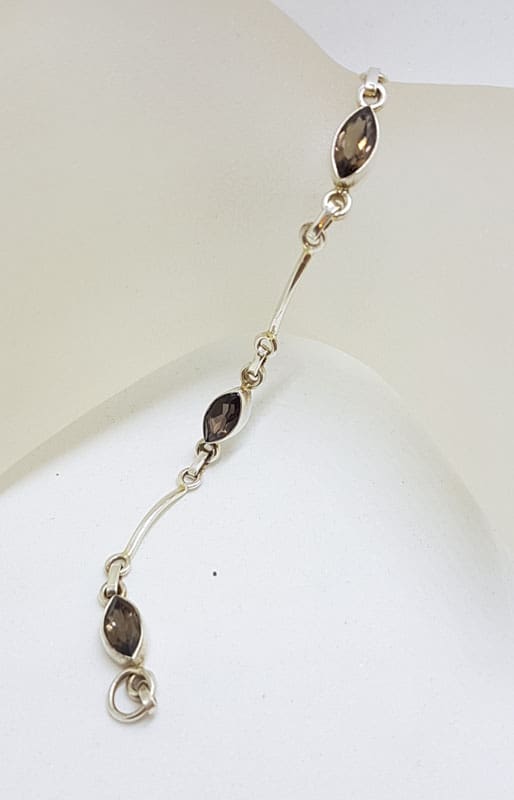 Sterling Silver Marquis Smokey Quartz Bracelet