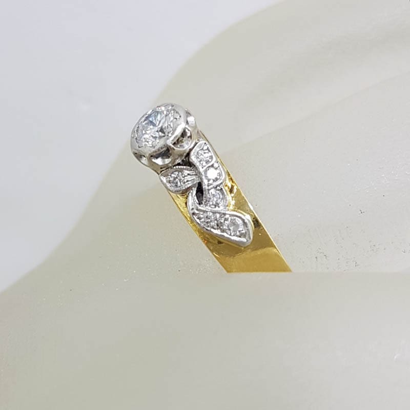 18ct Yellow Gold with Platinum Ornate Antique High Set Diamond Engagement Ring - Vintage / Antique