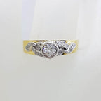 18ct Yellow Gold with Platinum Ornate Antique High Set Diamond Engagement Ring - Vintage / Antique