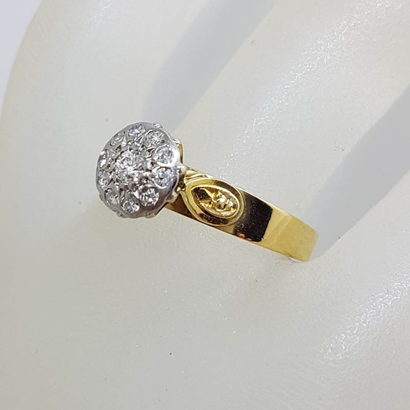 18ct Yellow Gold with Platinum Ornate Antique High Set Round Diamond Engagement Ring - Vintage / Antique