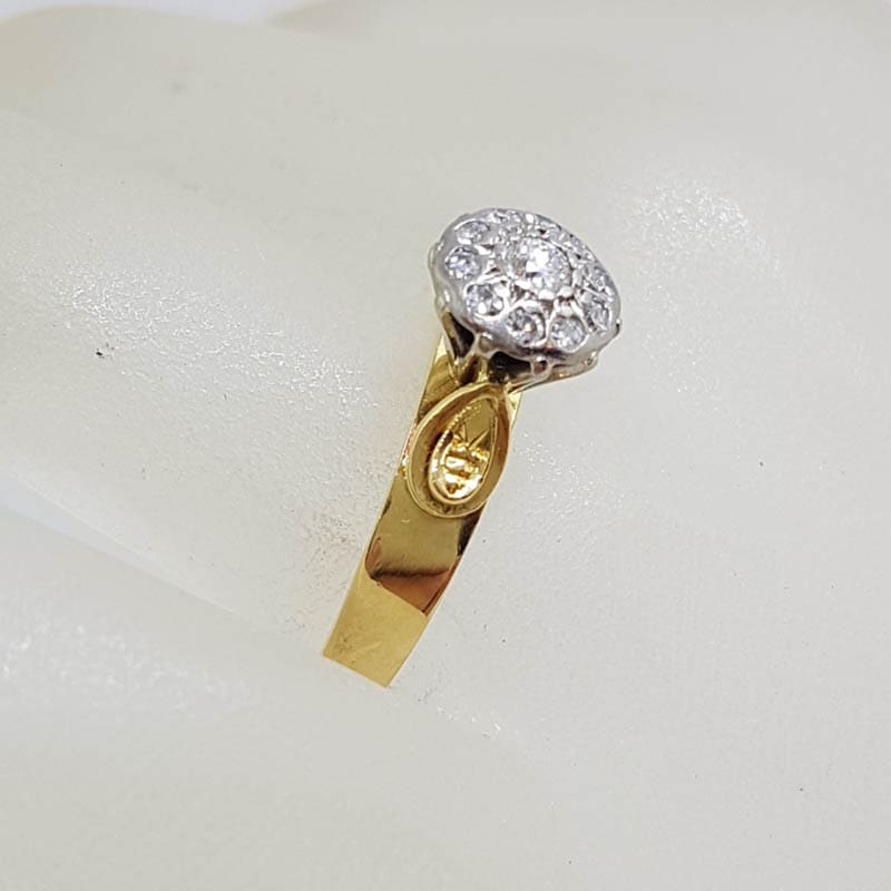 18ct Yellow Gold with Platinum Ornate Antique High Set Round Diamond Engagement Ring - Vintage / Antique