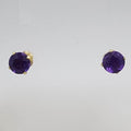 9ct Yellow Gold Amethyst Claw Set Round Studs / Earrings