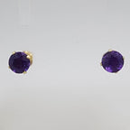 9ct Yellow Gold Amethyst Claw Set Round Studs / Earrings
