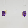 9ct Yellow Gold Amethyst Claw Set Oval Studs / Earrings