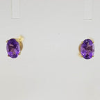 9ct Yellow Gold Amethyst Claw Set Oval Studs / Earrings