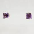 9ct Yellow Gold Amethyst Claw Set Square Studs / Earrings