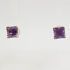 9ct Yellow Gold Amethyst Claw Set Square Studs / Earrings