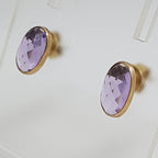 9ct Yellow Gold Amethyst Bezel Set Oval Studs / Earrings
