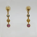 9ct Yellow Gold Blue Topaz with Citrine and Pink Tourmaline Line Drop Earrings
