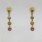 9ct Yellow Gold Blue Topaz with Citrine and Pink Tourmaline Line Drop Earrings