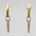 9ct Yellow Gold &amp; White Gold - Two Tone - Long Diamond Line Drop Studs Earrings