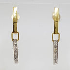 9ct Yellow Gold &amp; White Gold - Two Tone - Long Diamond Line Drop Studs Earrings
