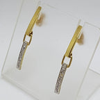9ct Yellow Gold &amp; White Gold - Two Tone - Long Diamond Line Drop Studs Earrings