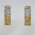 18ct Yellow Gold and White Gold - Two Tone - Greek Key Design Long Cubic Zirconia Studs / Earrings