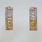 18ct Yellow Gold and White Gold - Two Tone - Greek Key Design Long Cubic Zirconia Studs / Earrings
