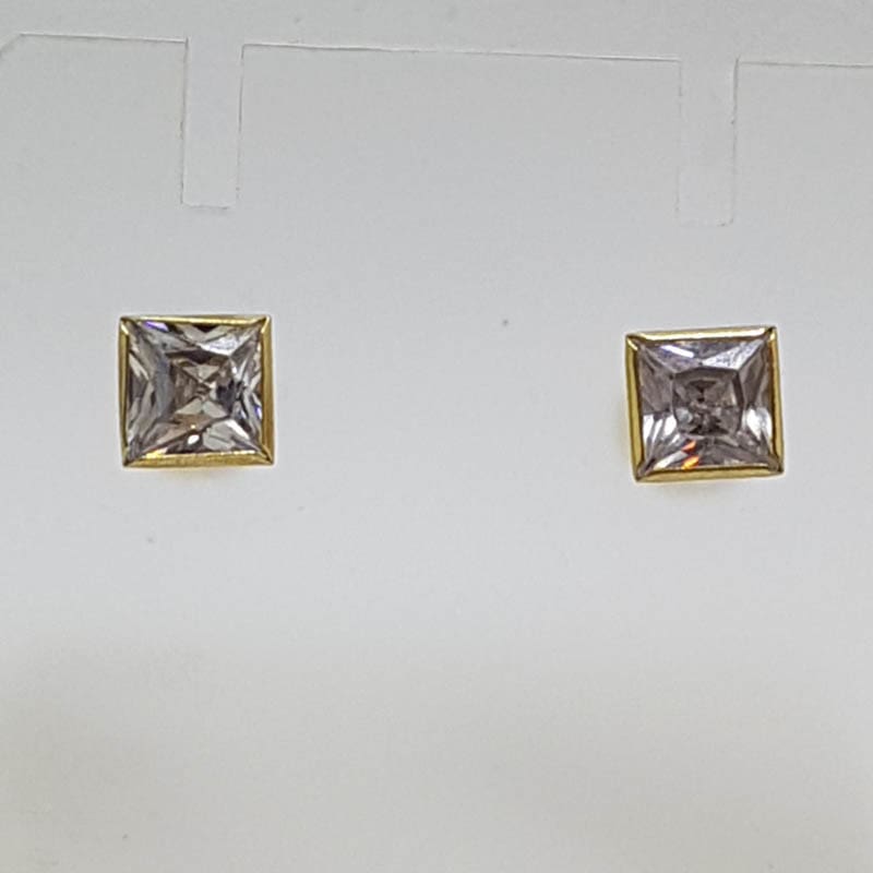 9ct Yellow Gold Square Cubic Zirconia Studs / Earrings
