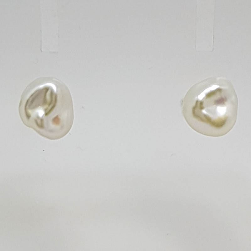 9ct White Gold Freeform Keshi Pearl Studs / Earrings