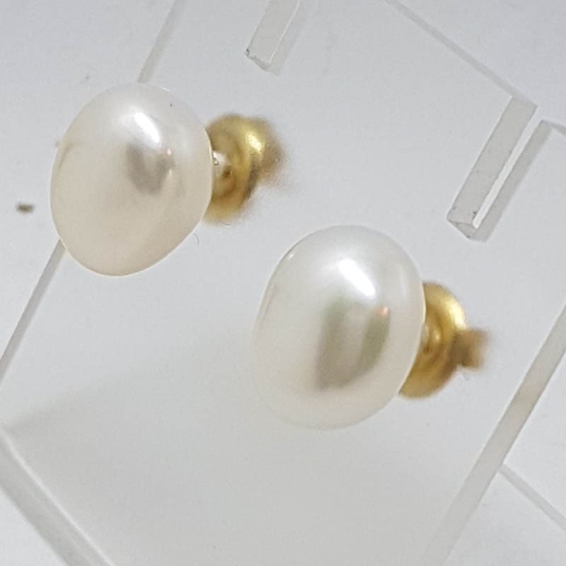 9ct Yellow Gold Freeform Pearl Studs / Earrings - Large