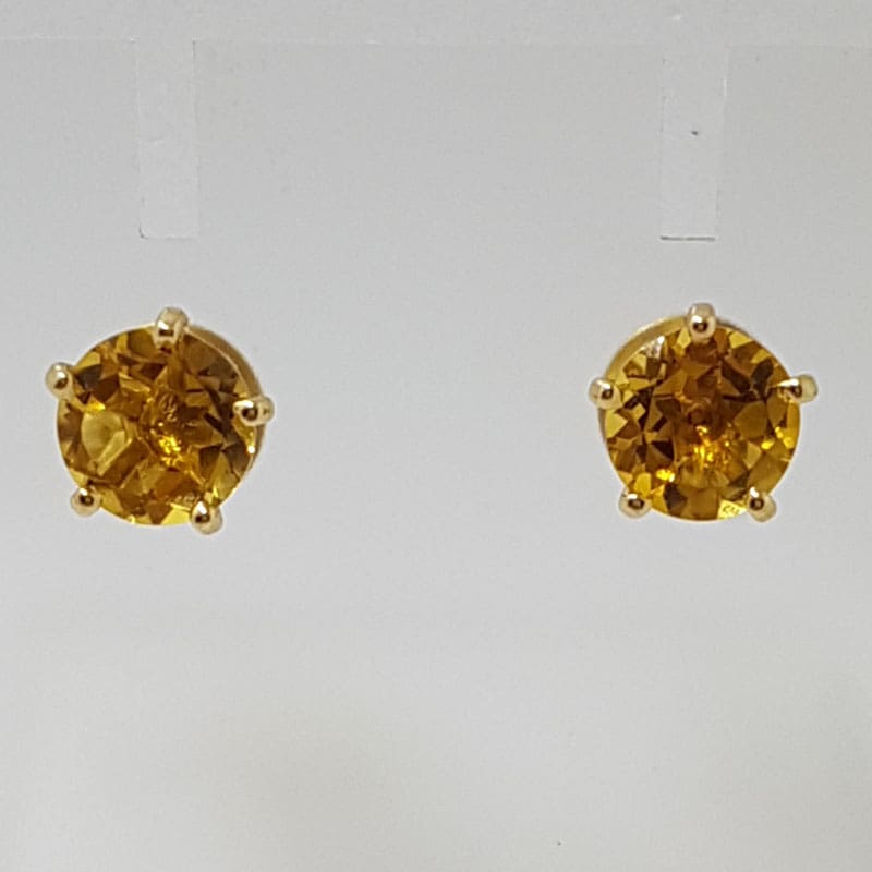 9ct Yellow Gold Round Citrine Claw Set Studs / Earrings
